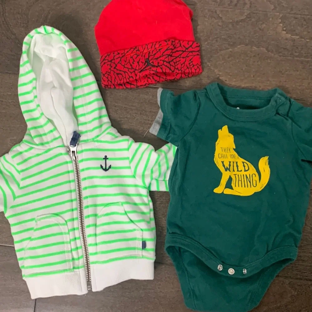 Jordan carters newborn zip jacket onsie and hat lot NB